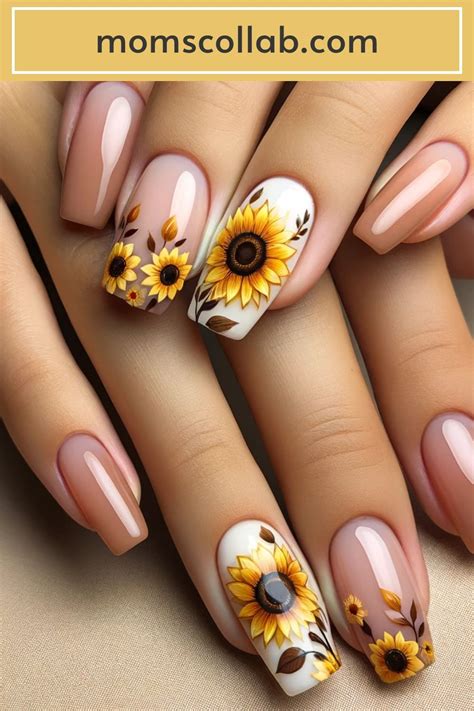 yellow sunflower nail design|More.